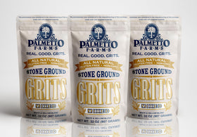 Palmetto Farms mixed grits 3-pack front view showing premium non-GMO corn for wholesome meals