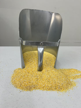 Palmetto Farms stone ground yellow grits creamy texture closeup with natural oils