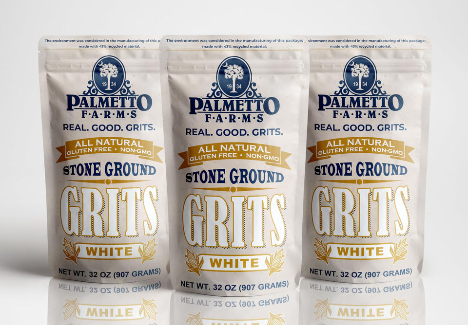 Palmetto Farms White Grits 3 Pack front view for creamy meals.