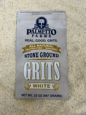 Palmetto Farms White Grits bag showcases non-GMO corn.