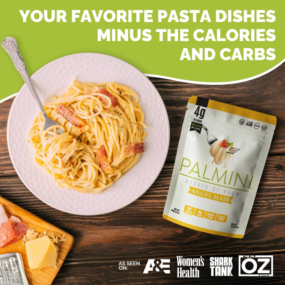 Palmini angel hair pasta uncooked threads ideal for quick sauces.