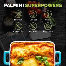 Palmini Lasagna Sheets hearts of palm base, a plant based noodle alternative.