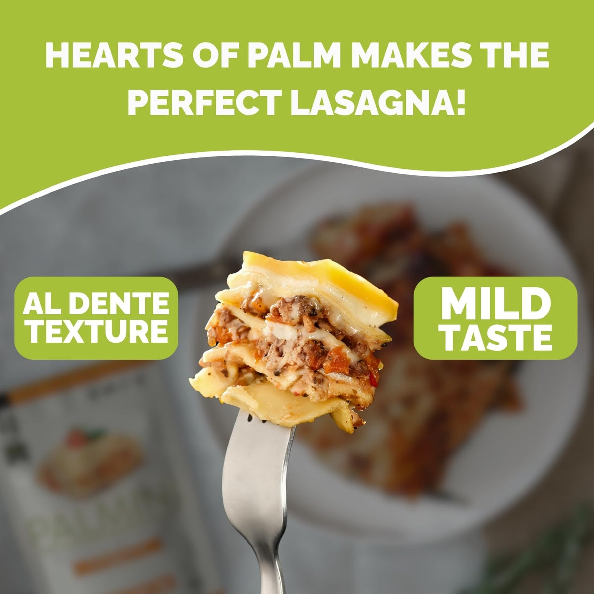 Palmini Lasagna Sheets plated, gluten free and vegan friendly dinner option.