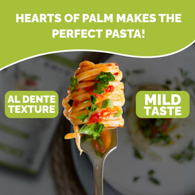 Palmini linguine pasta in pan demonstrates fast, flavorful weeknight cooking.