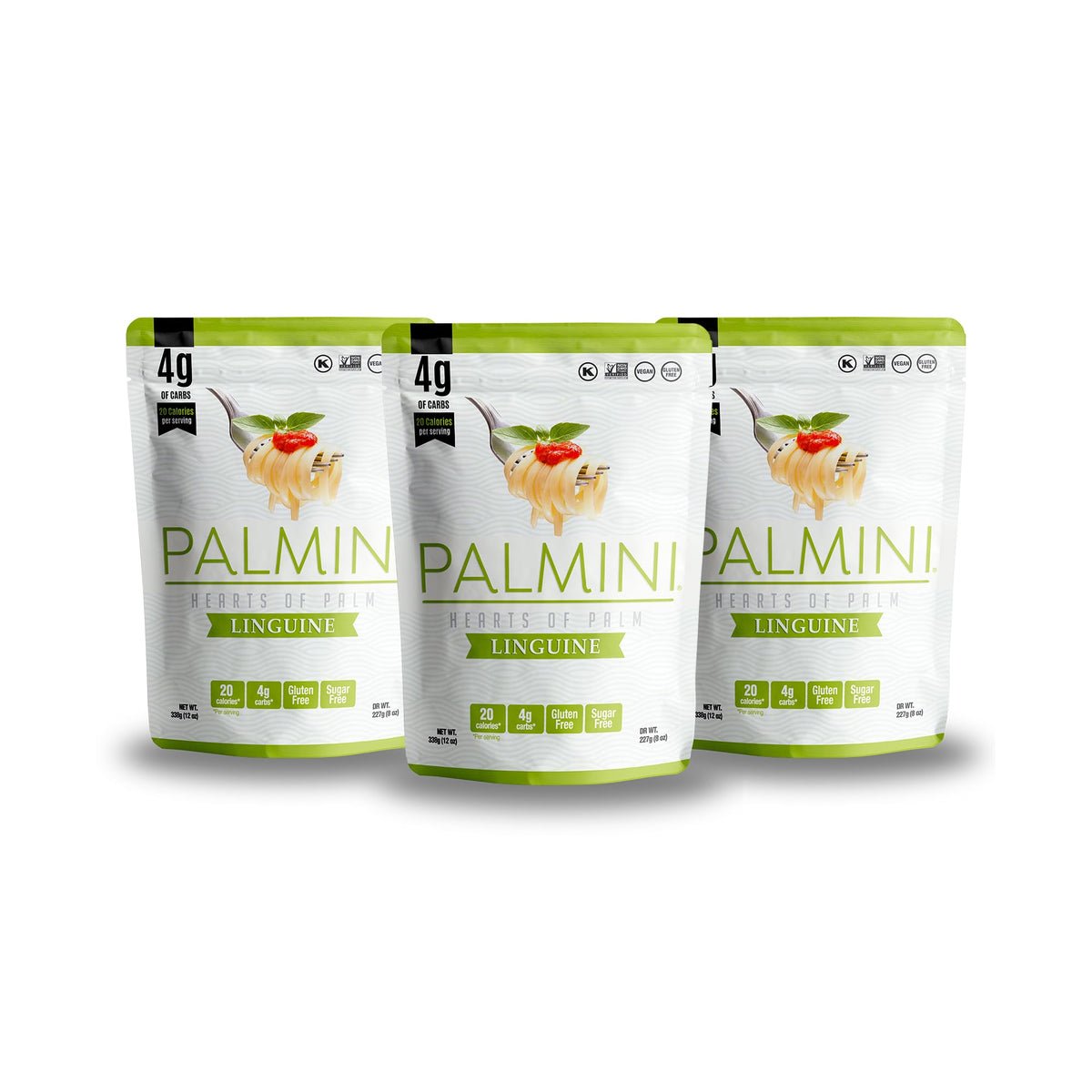Palmini linguine packaging front showing gluten-free, low-carb option for meals.