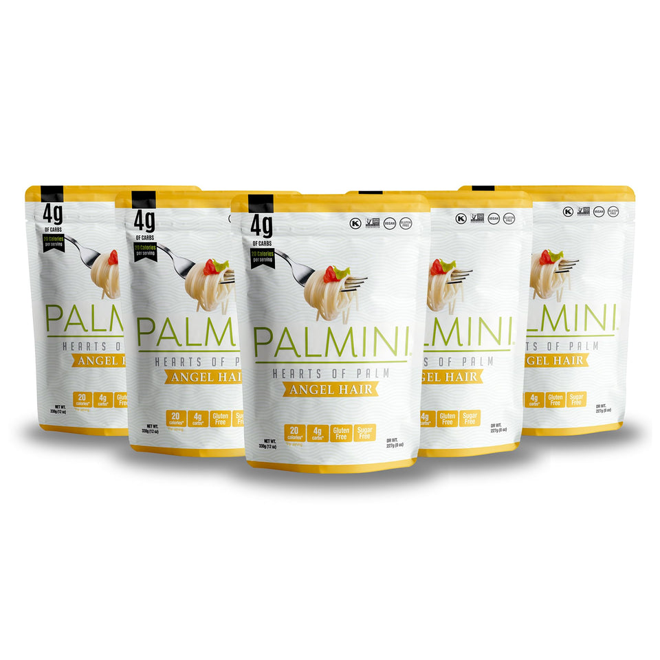 Palmini low-carb angel hair pack front with six-pack for easy meal prep