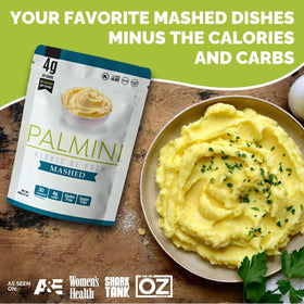 Palmini Mashed plated with sauce, a quick low-carb meal option.