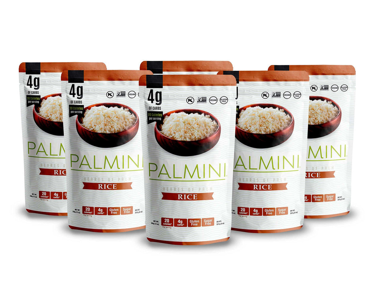 Palmini Rice front packaging shows a keto-friendly, low-calorie base.