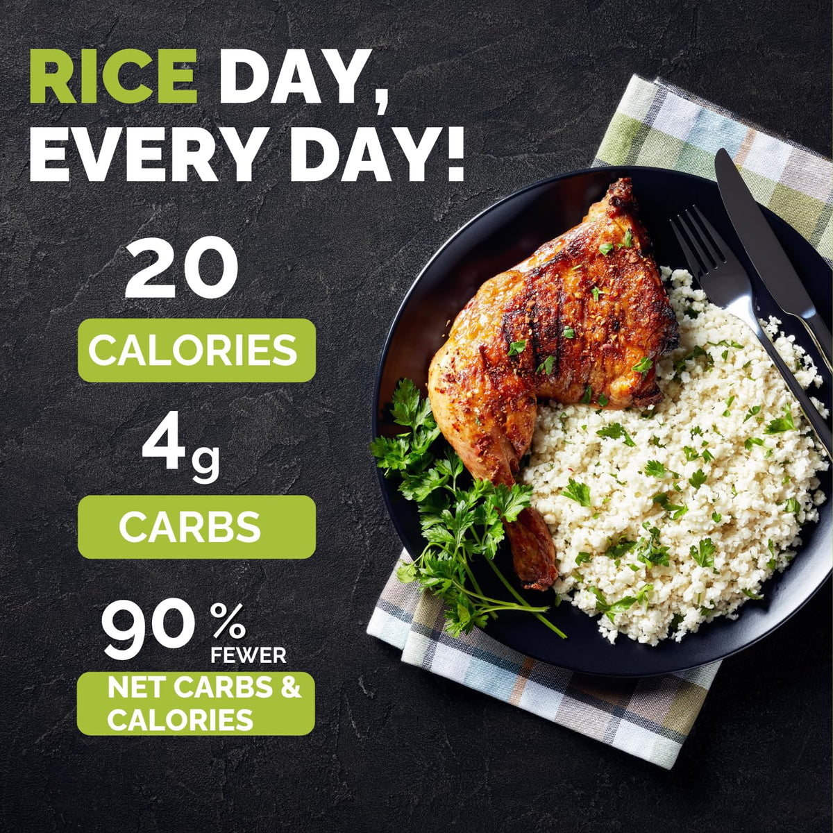 Palmini Rice served with vegetables, a gluten-free side option.