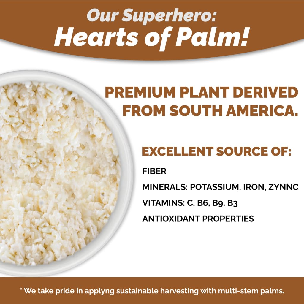 Palmini Rice nutrition card emphasizes vegan and non-GMO attributes.