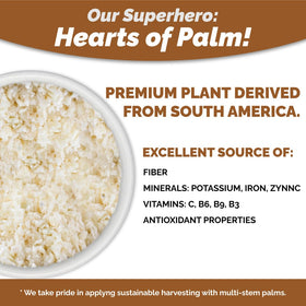 Palmini Rice nutrition card emphasizes vegan and non-GMO attributes.