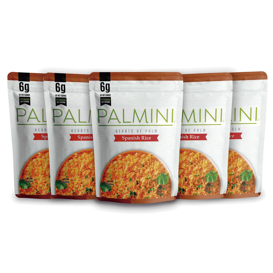 Palmini Spanish Rice packaging on display, convenient low-carb staple.