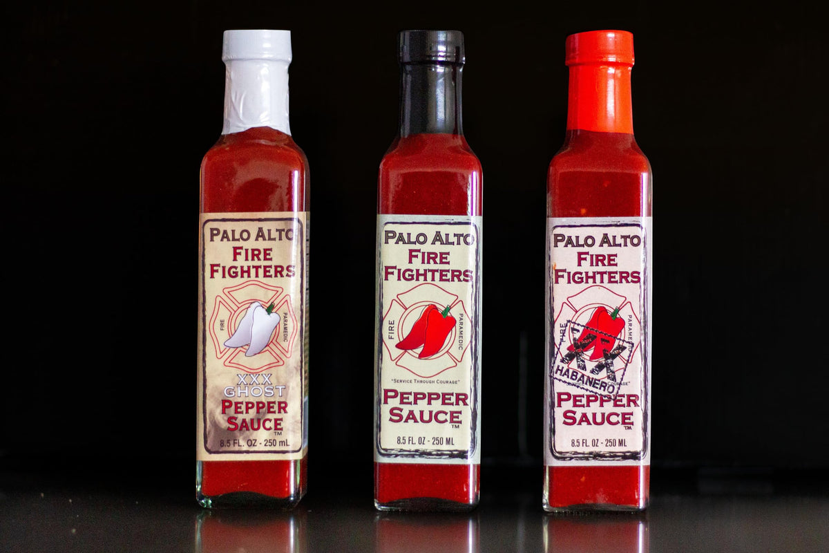 Kitchen setup with Palo Alto Firefighters Pepper Sauce pair for cooking