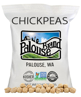 Palouse Brand chickpeas bag front with glyphosate-free badge for clean ingredients.