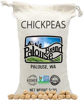 Palouse Brand chickpeas front packaging highlights glyphosate-free status for clean cooking.