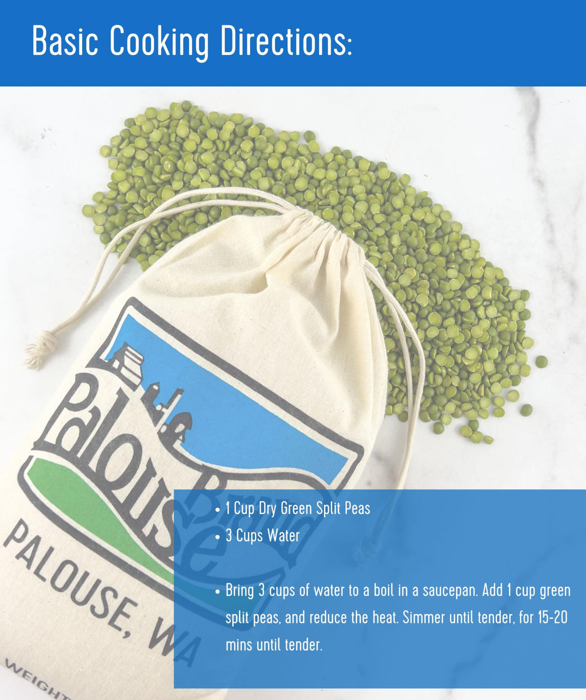 Triple-cleaned Palouse Brand peas on a processing line in a food-safe facility.