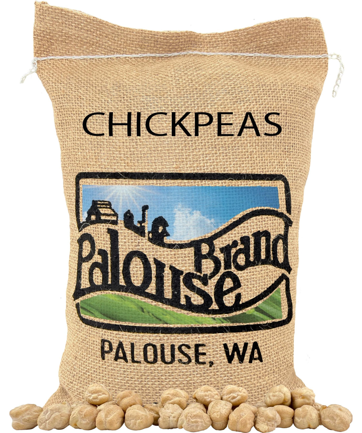 Palouse Brand glyphosate-free chickpeas in a 5 lb bag suitable for cooking.