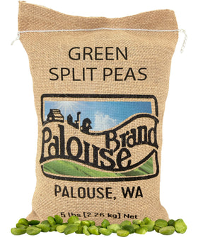 Palouse Brand green split peas packaging—versatile pantry staple for soups and stews.