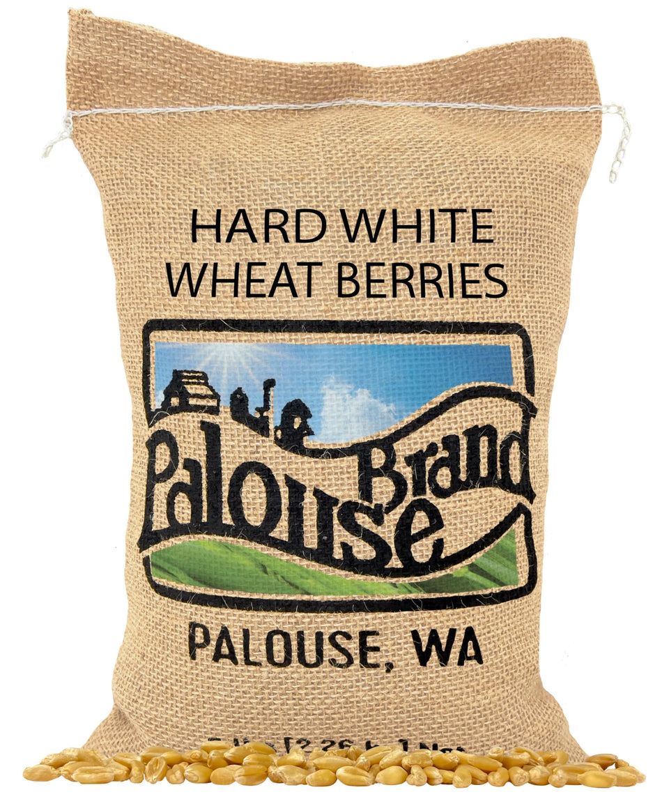 Palouse Brand hard white wheat berries in a 5-lb bag, ideal for pantry versatility.