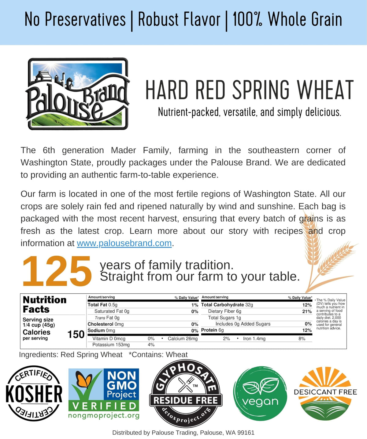 Palouse Brand Kosher-certified wheat berries suitable for baking