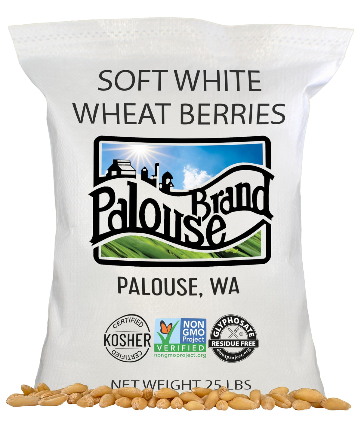 Palouse Brand soft white wheat berries in bulk, ideal for pantry cooking and sprouting.