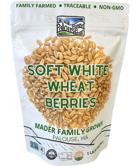 Palouse Brand soft white wheat berries packshot highlighting pantry-ready quality