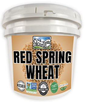Palouse Brand wheat berries in a 25lb bucket for long-term pantry storage