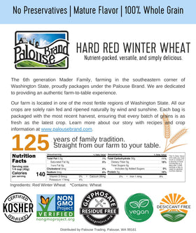 Palouse Brand wheat berries non-GMO verification label visible.