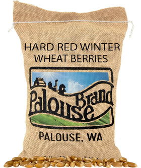 Palouse Brand hard red winter wheat berries packaging showing glyphosate residue free and Non-GMO Verified.