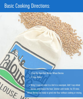 Palouse Brand wheat berries stored in a canister for long shelf life.