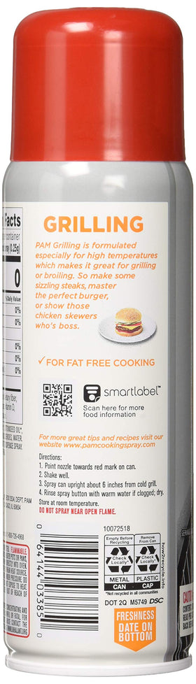 Pam Grilling No-Stick spray can delivers even coating for fat-free cooking.