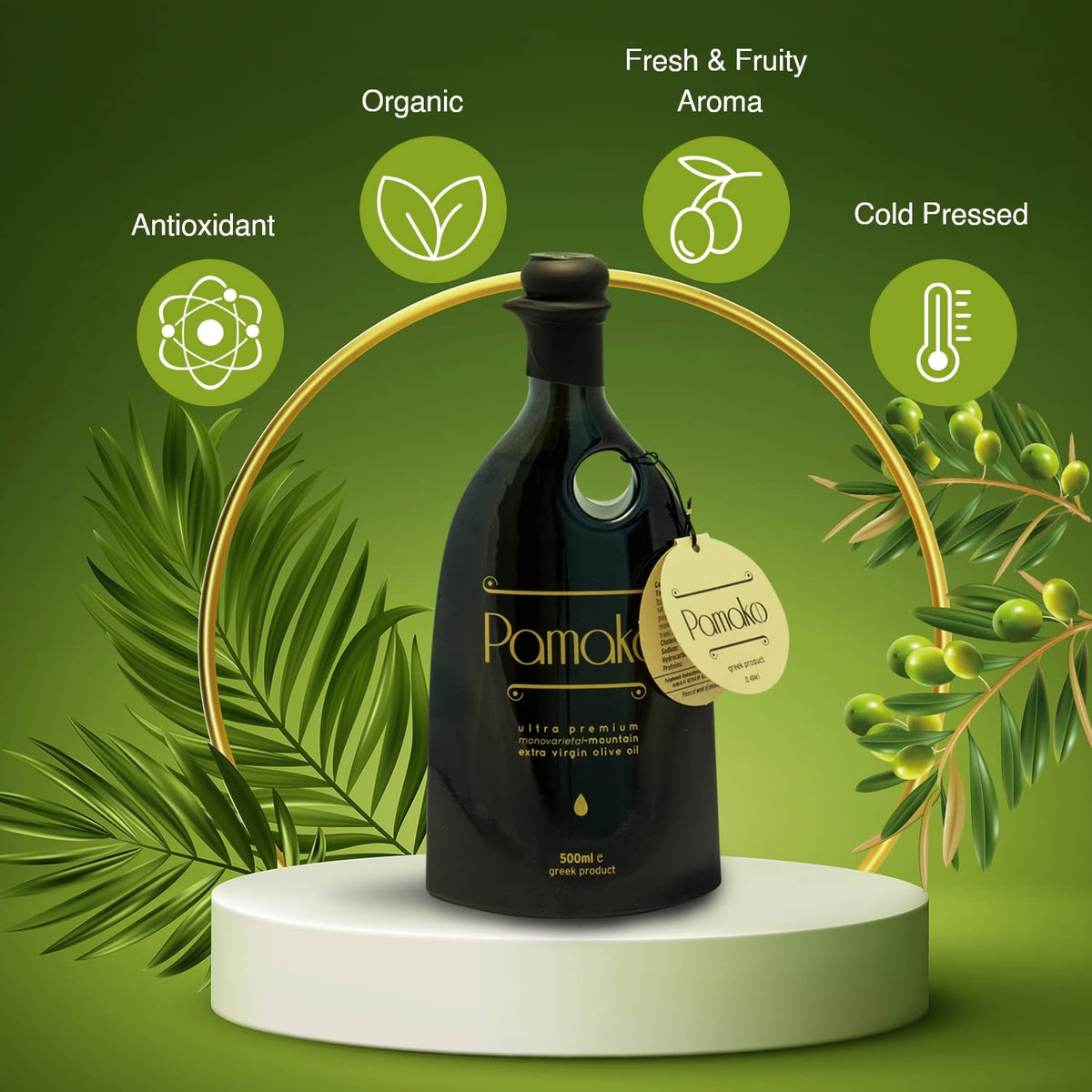 Pamako Golden-green EVOO in dipping bowl, ready to elevate recipes