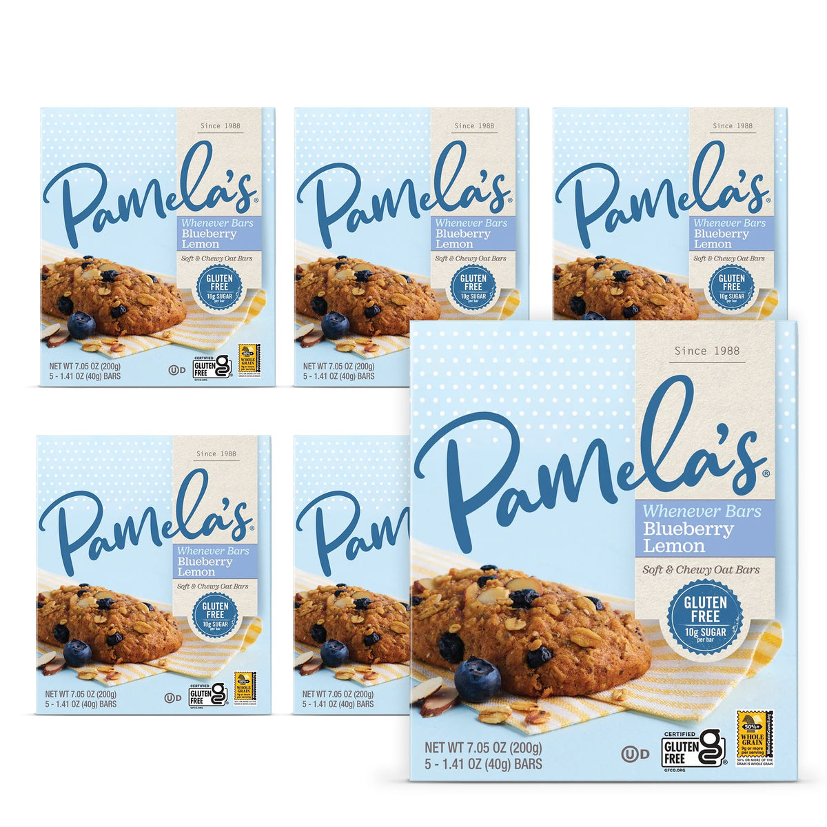 Pamela's Gluten Free Whenever Bars blueberry-lemon box, ideal for on-the-go snacking.