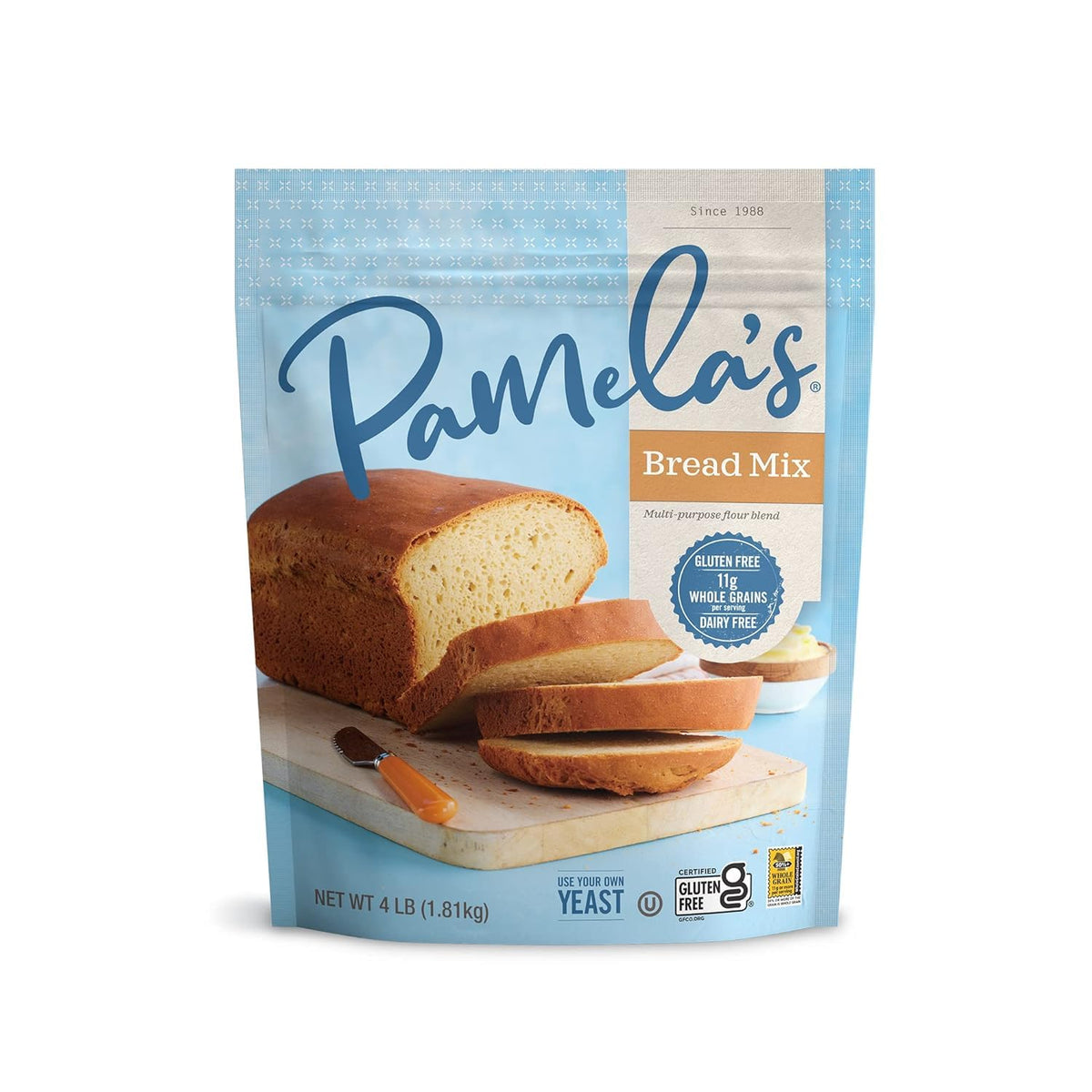 Pamela's gluten-free bread mix loaf dough ready to bake with a soft crumb.