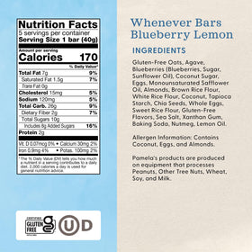 Dairy-free Pamela's bar wrapper highlights a non-dairy snack option.
