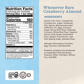Bite shot of Pamela's Cranberry Almond bars emphasizing portability and flavor