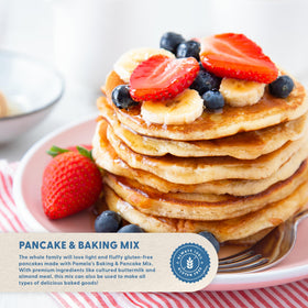Pouring Pamela's batter for light, fluffy gluten-free pancakes