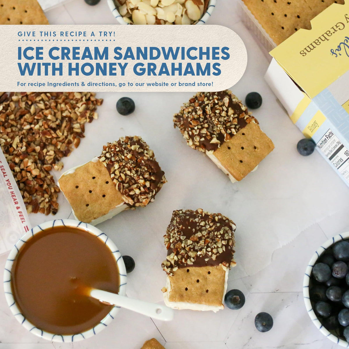Snack ideas section featuring Pamela's Honey Grahams for kids.