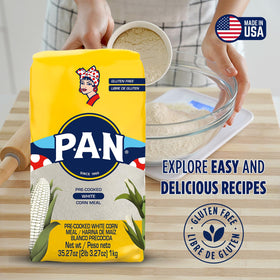 Shaped P.A.N. dough forming a round arepa ready to cook.