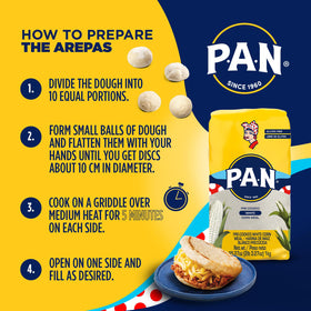 Arepa filled with cheese, illustrating versatile serving ideas with P.A.N.