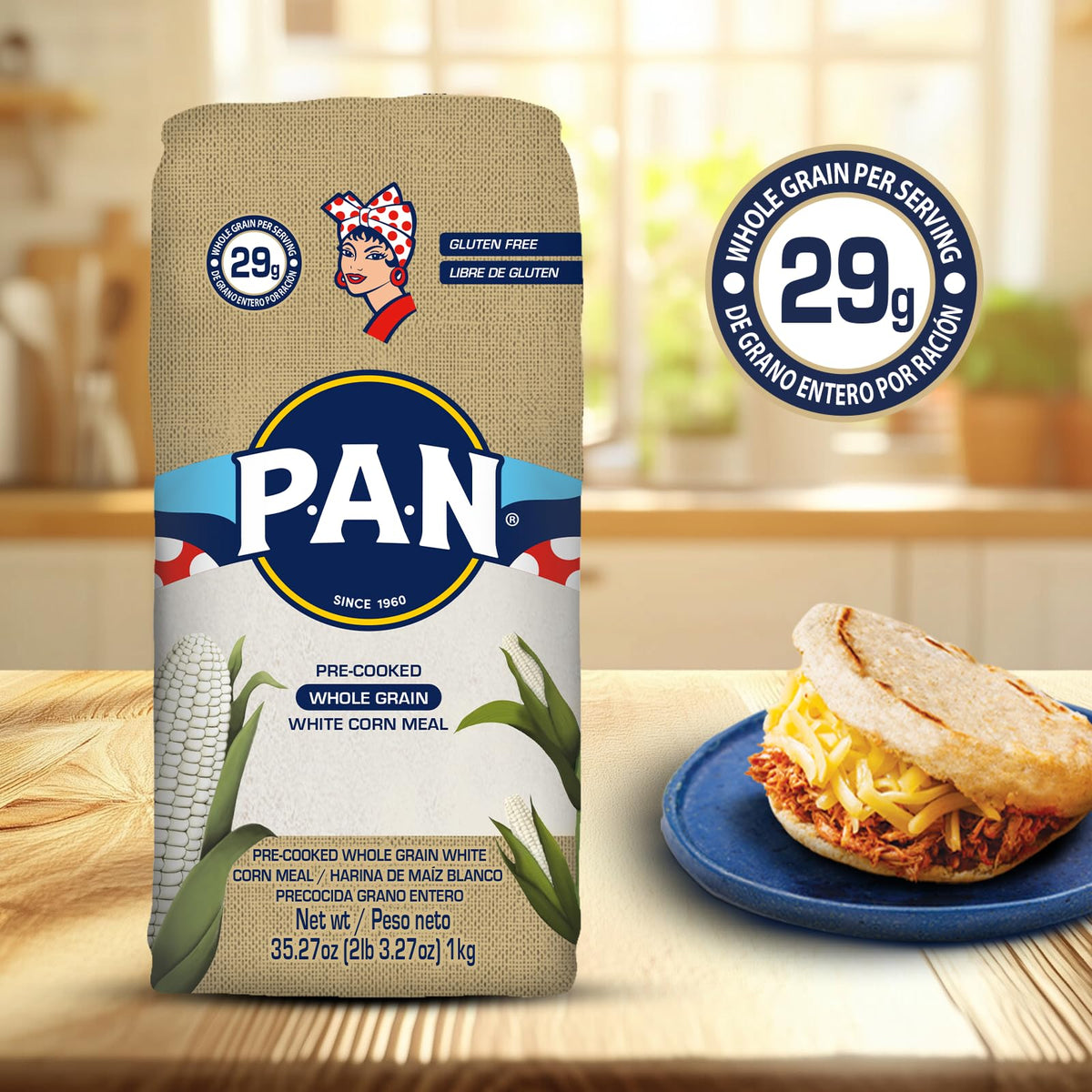 PAN corn pancakes and tortillas prepared with whole grain meal