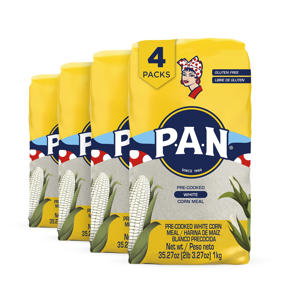 P.A.N. white corn meal packaging displayed in a bright kitchen, ready for quick meals.