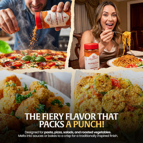 Panacheeza Hot & Spicy Parmesan on roasted vegetables deepens flavor.