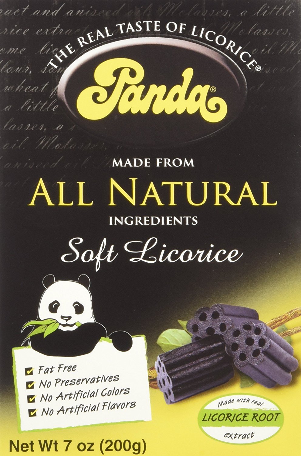 Panda Licorice Chews front view in a 7-ounce bag for easy snacking