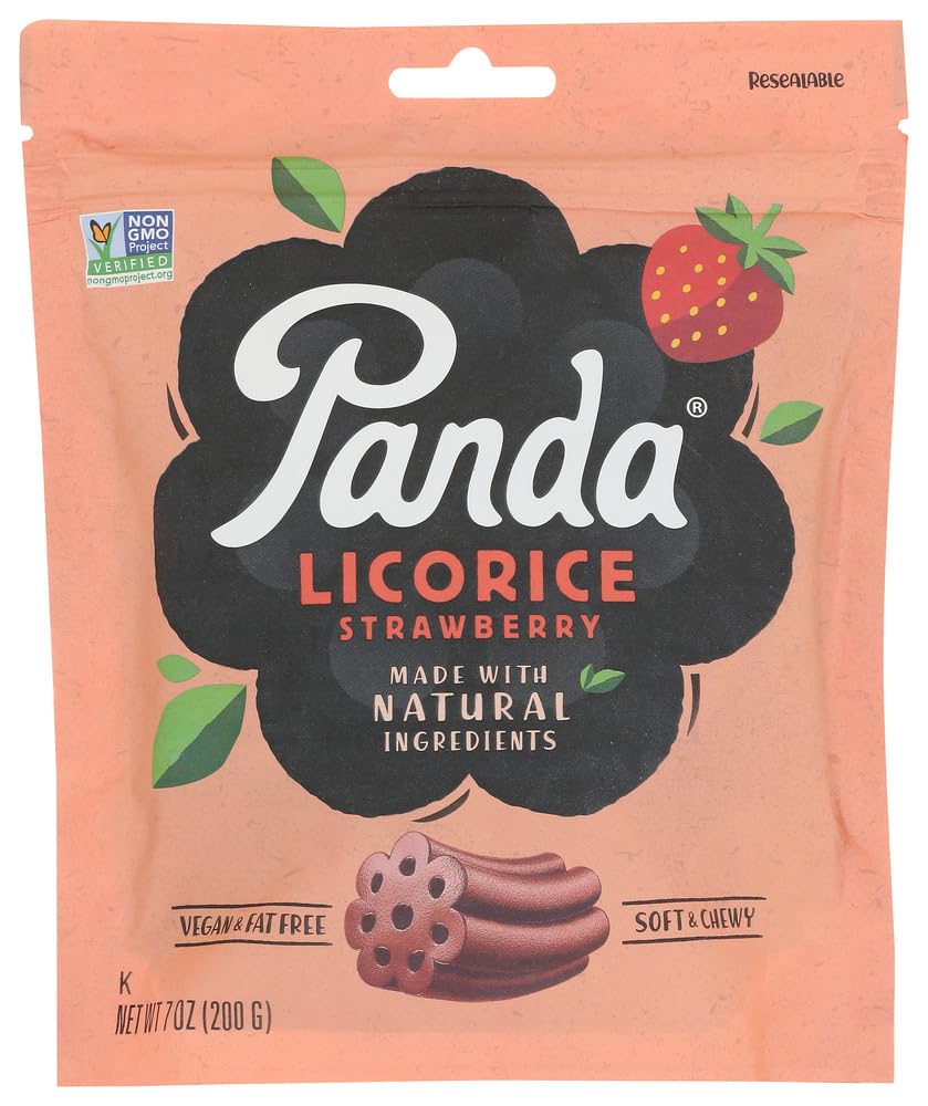 Panda natural soft strawberry licorice bag close-up highlighting chewy texture for snacking