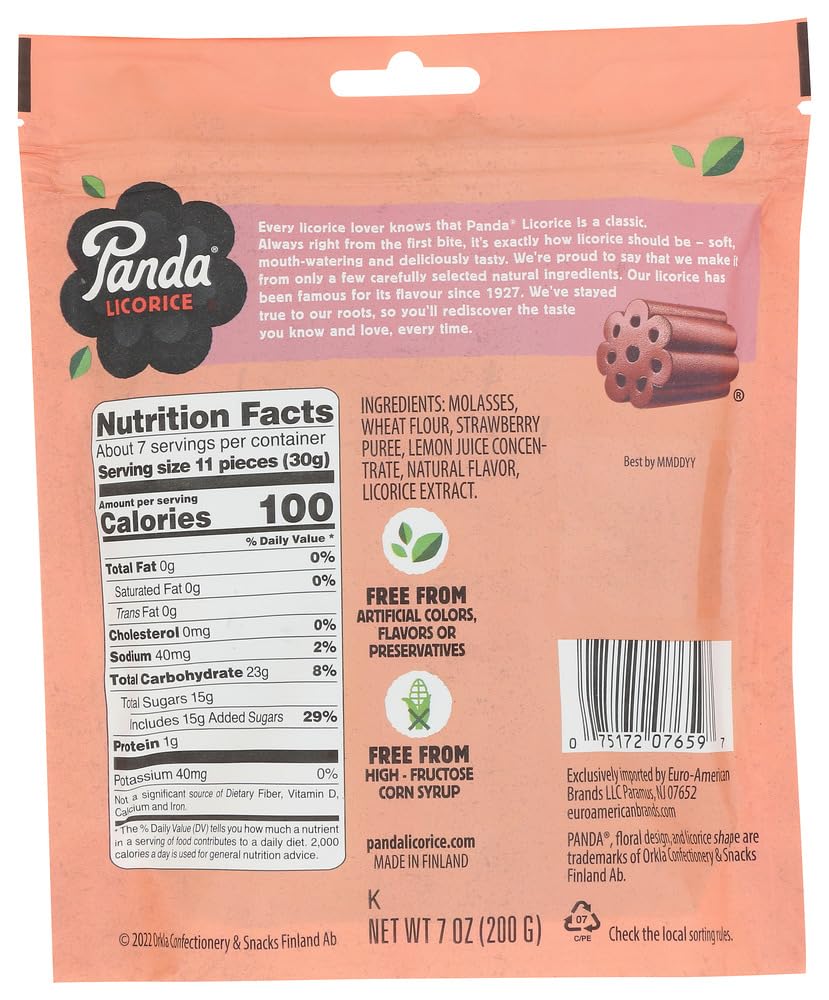Panda licorice close-up reveals soft bite and real strawberry flavor notes