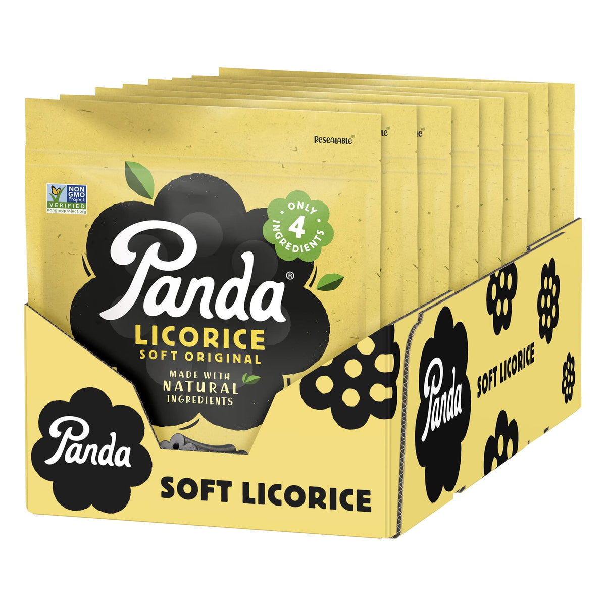 Panda natural licorice pack in resealable bag preserving freshness and flavor.