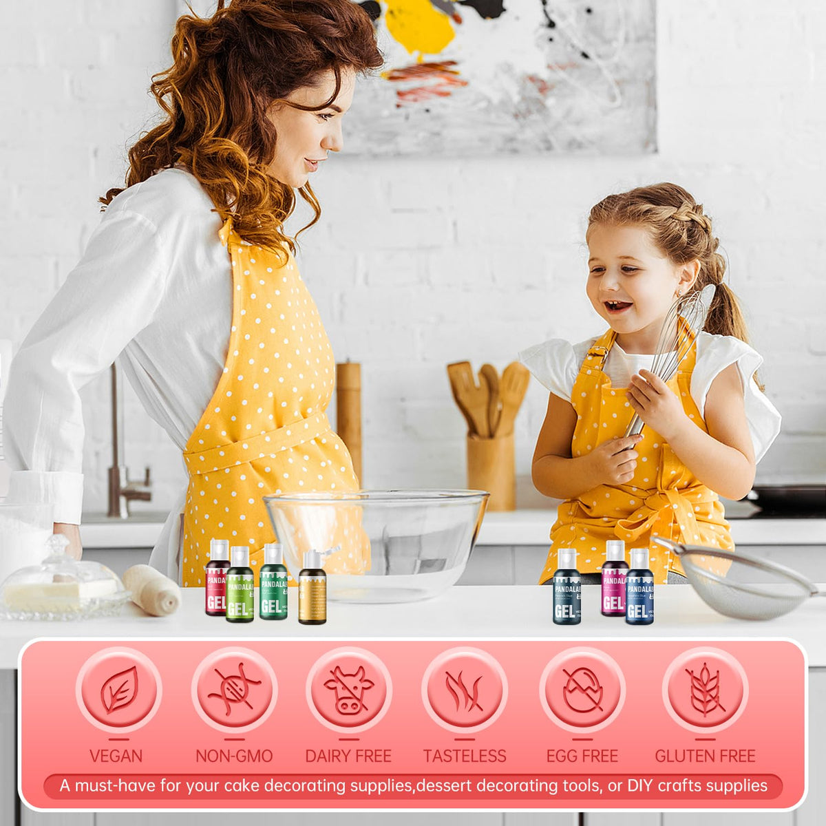 Pandalab coloring set spread showcasing color variety for cakes and cookies.