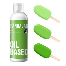 Pandalab green oil-based food coloring bottle pour for vibrant chocolate coating.
