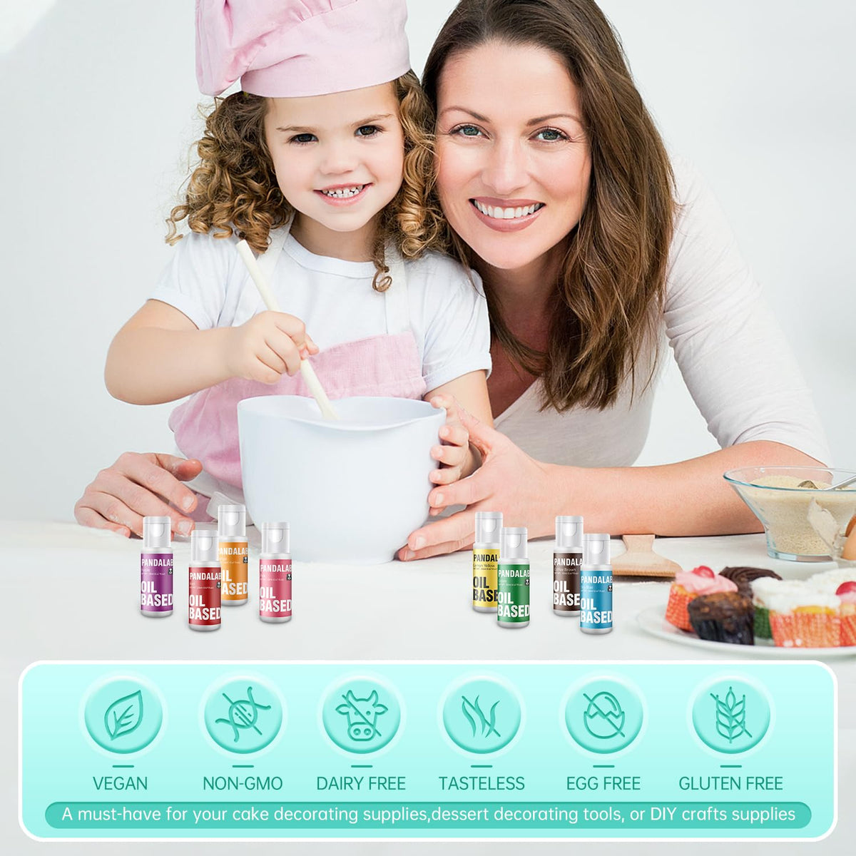 Pandalab oil color bottles trio showing convenient packaging for chocolate coloring